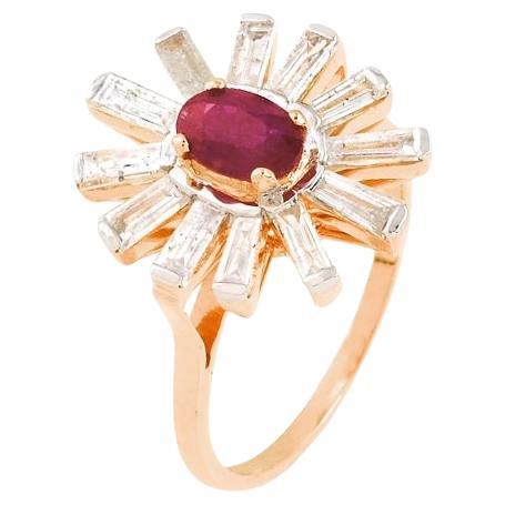 Natural ruby and diamond ring in 18k gold For Sale