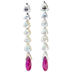 Natural Ruby and Diamond Rosecut Earrings Set in 18 Karat Gold