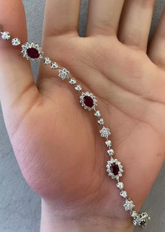 Natural Ruby and Diamond Station Bracelet in 18k White Gold