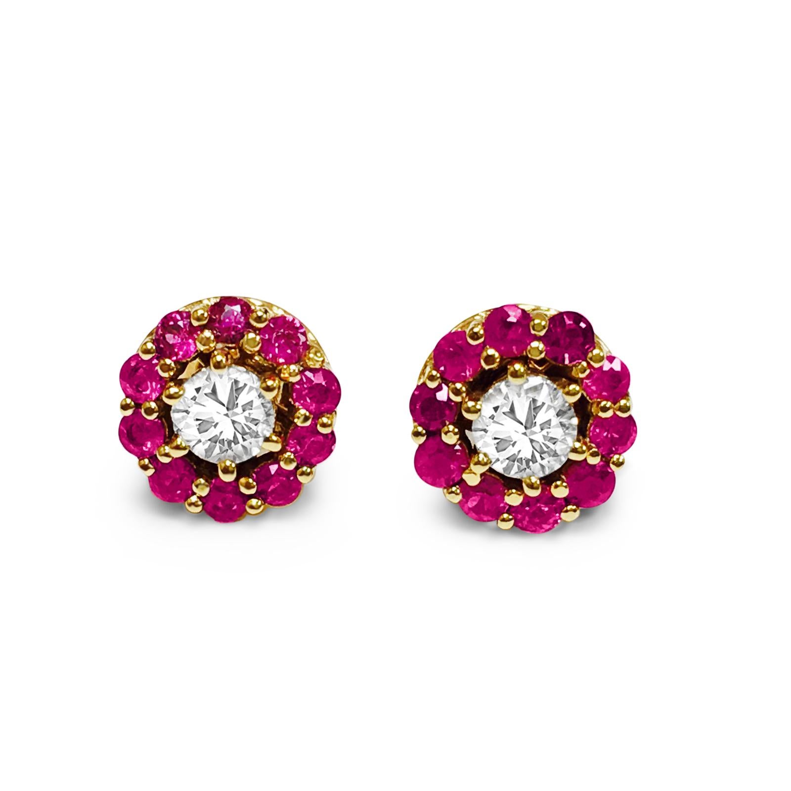 Art Deco Natural Ruby and Diamond Stud Earrings For Sale