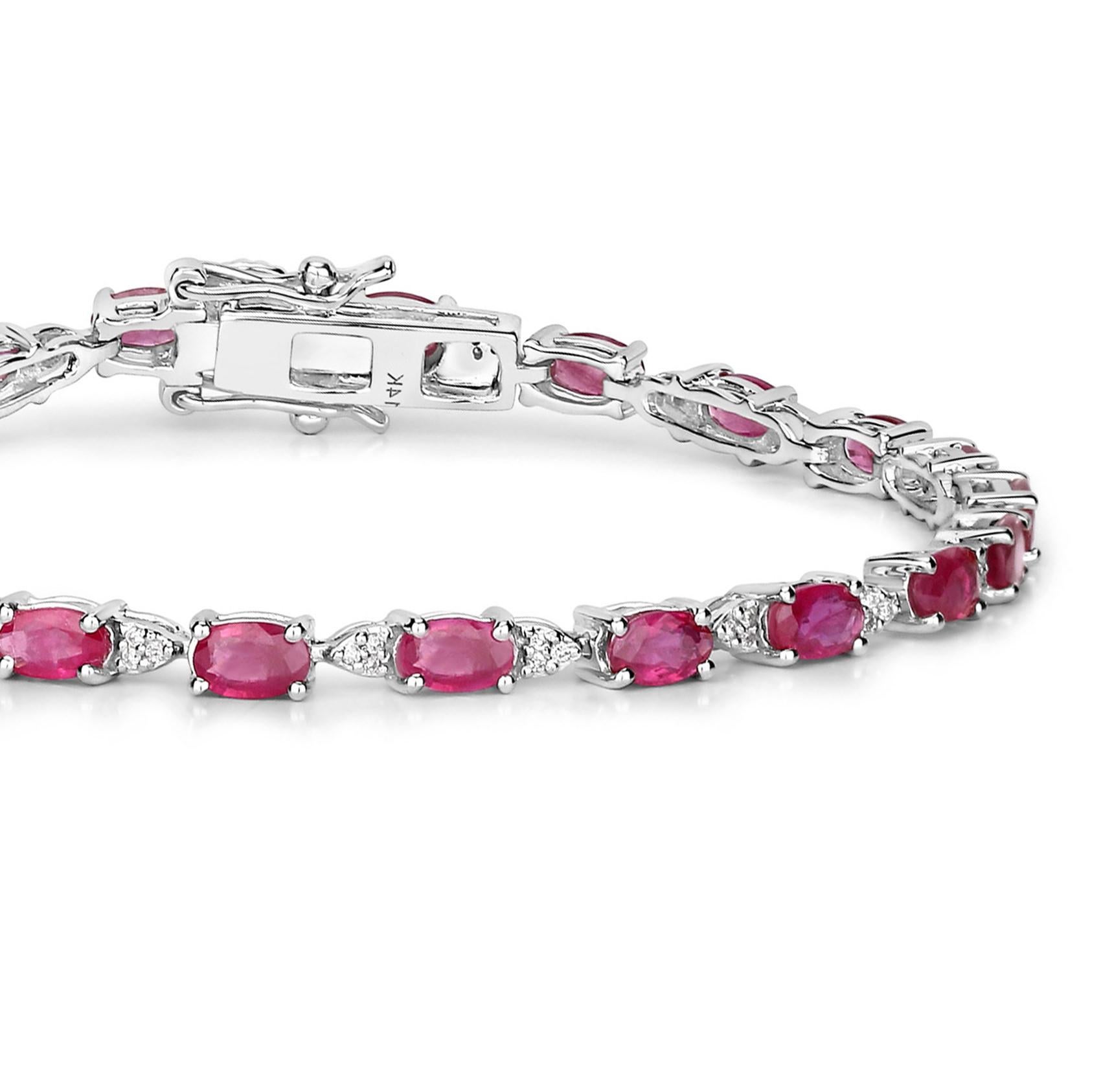 Natural Ruby and Diamond Tennis Bracelet 6.15 Carats Total 14k White Gold In Excellent Condition For Sale In Laguna Niguel, CA