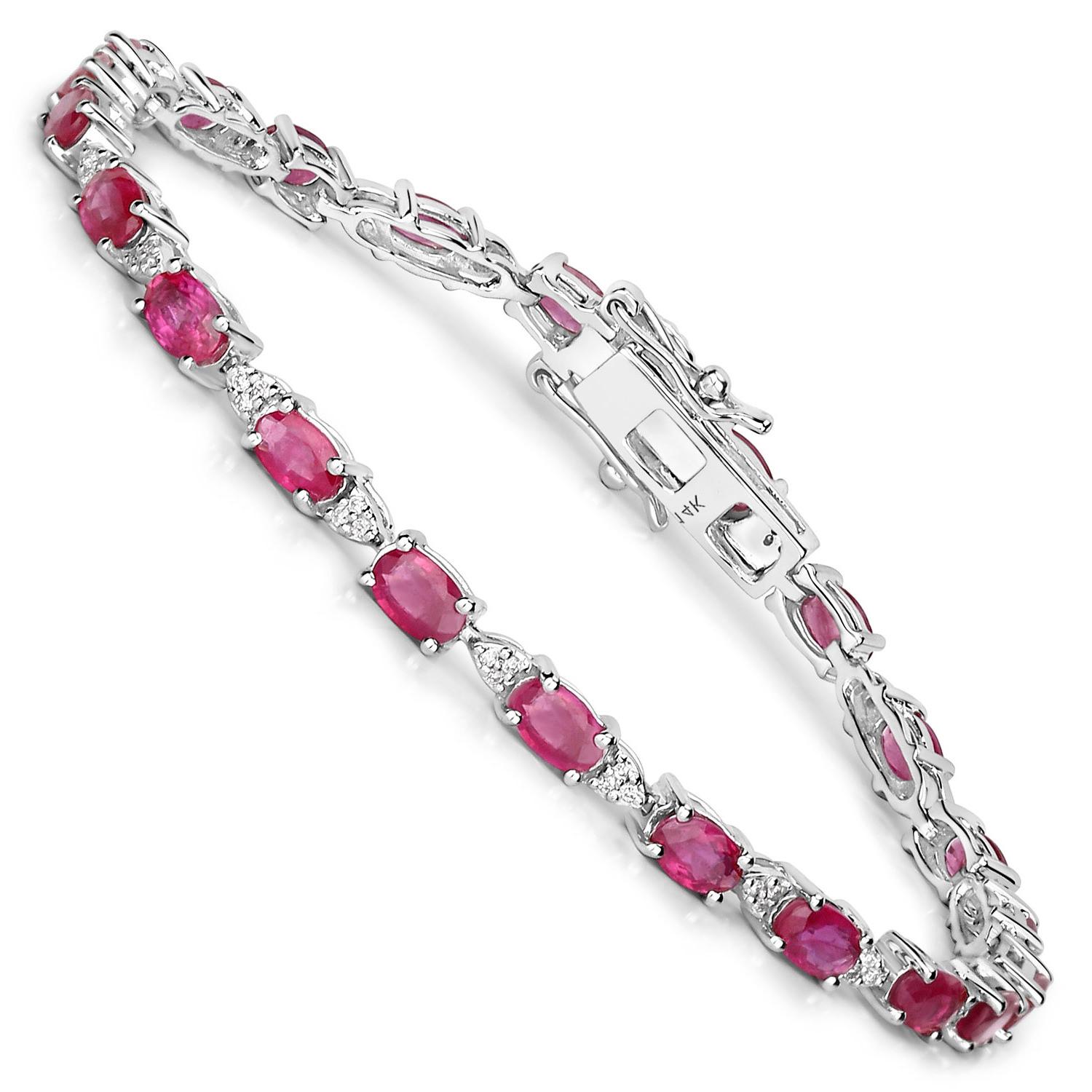 Women's or Men's Natural Ruby and Diamond Tennis Bracelet 6.15 Carats Total 14k White Gold For Sale
