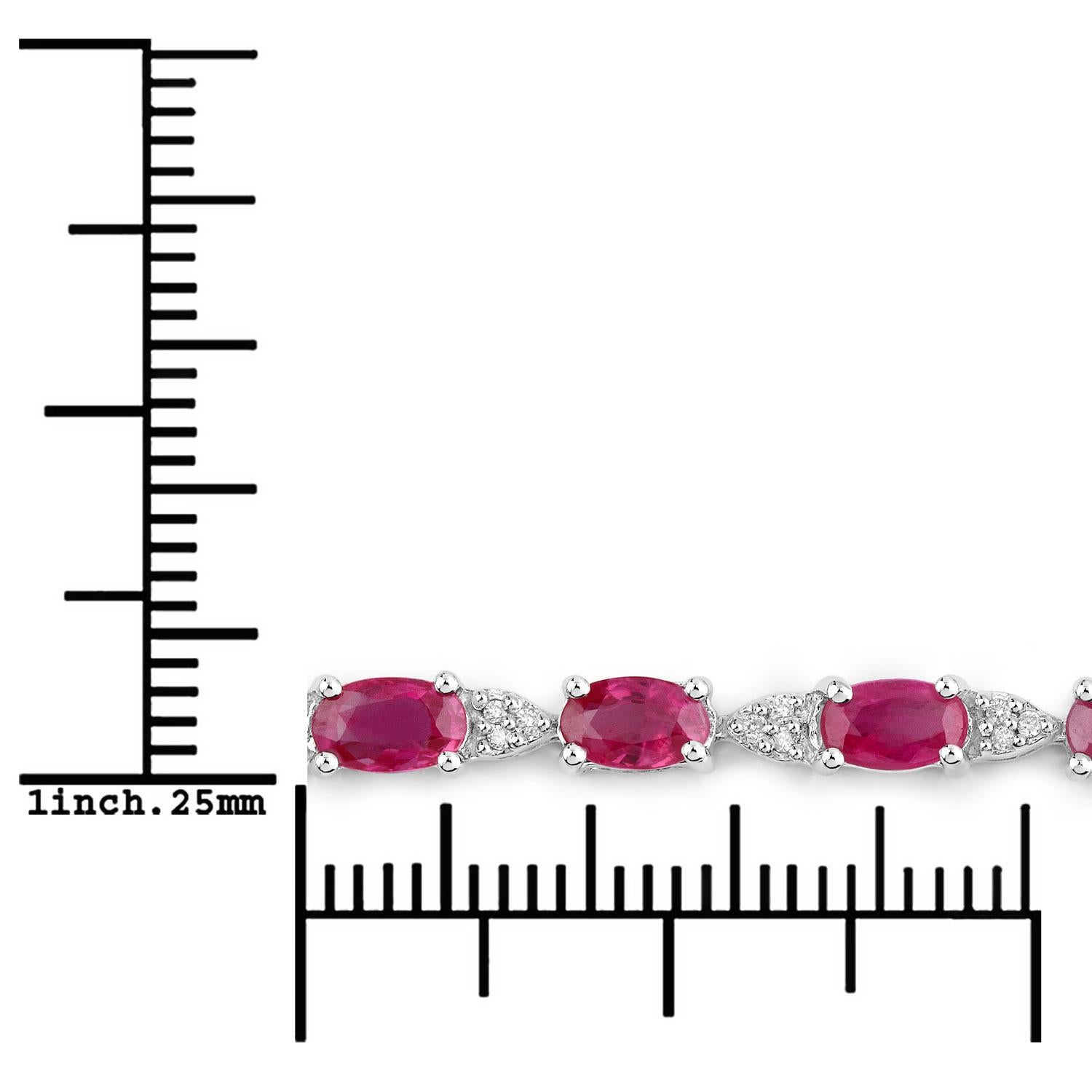 Natural Ruby and Diamond Tennis Bracelet 6.15 Carats Total 14k White Gold For Sale 1