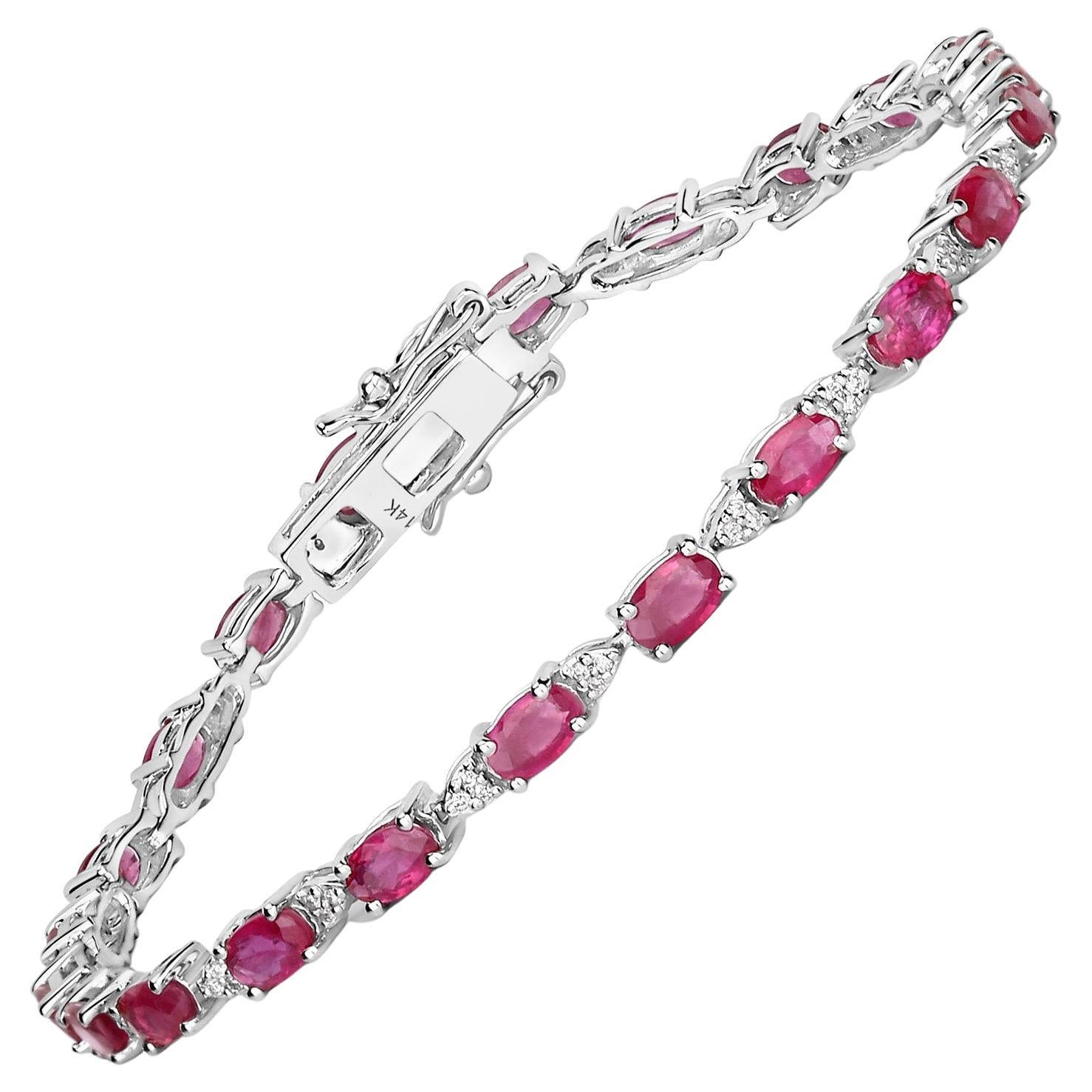Contemporary Natural Ruby and Diamond Tennis Bracelet 6.15 Carats Total 14k White Gold For Sale