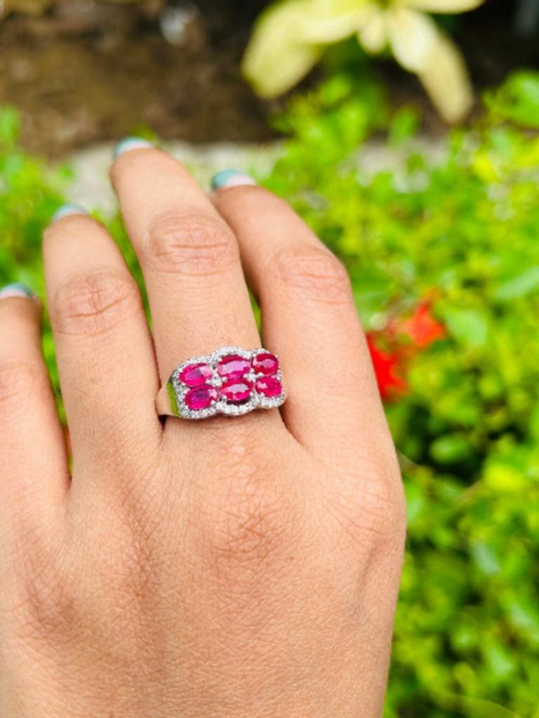 For Sale:  Natural Ruby with Diamond Clustre Halo Ring in 925 Silver Jewelry for Women 5