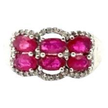 Natural Ruby and Diamond Wedding 925 Silver Band Style Ring for Women