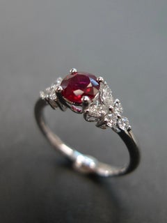 GIA Certified Natural Ruby and Marquise Diamond Ring in 14K Solid White Gold