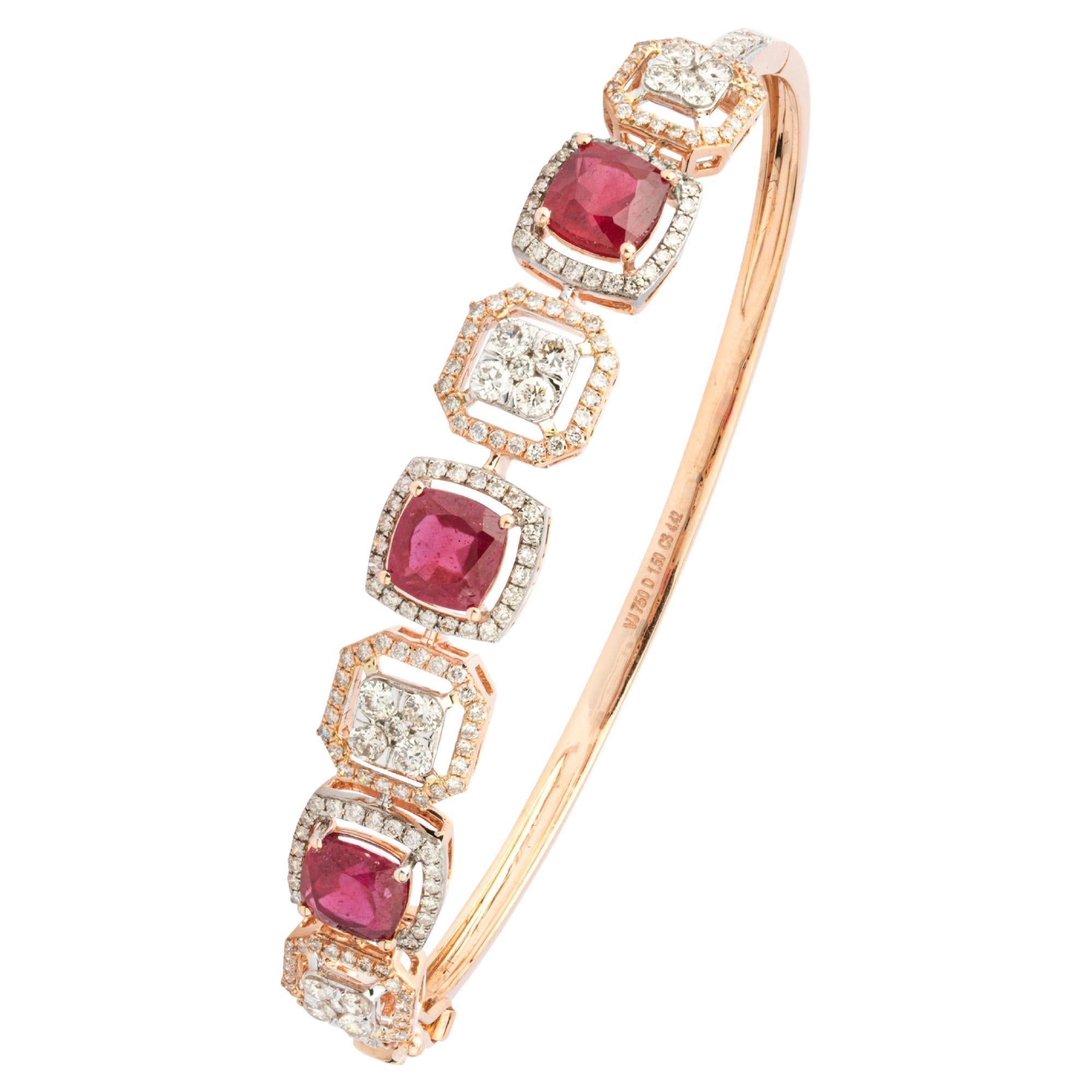 Bracelet en or 18 carats avec rubis naturel et diamants naturels
