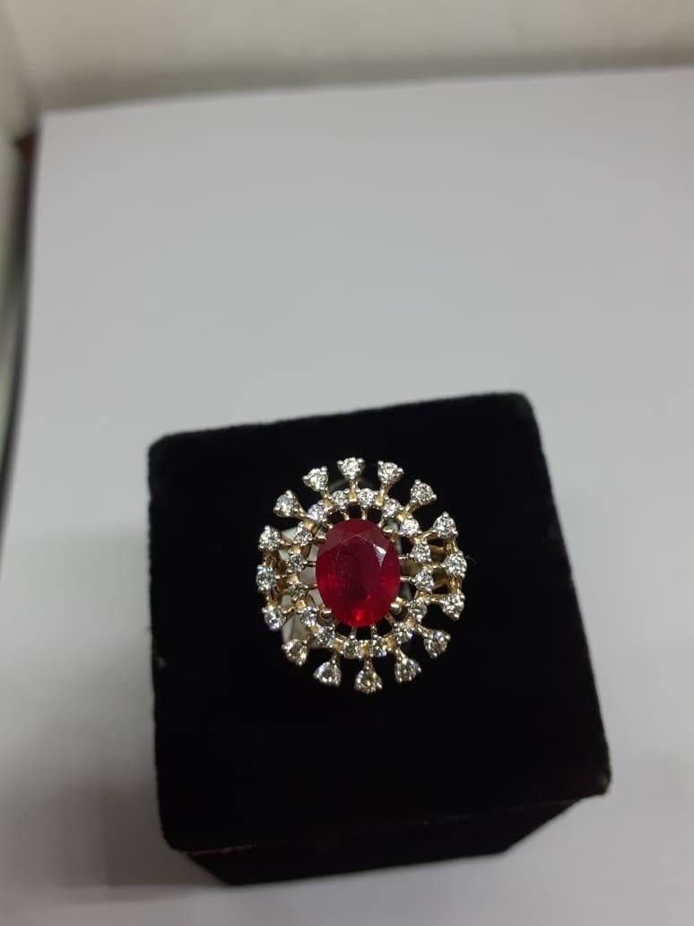 Diamonds : 1.06 carats
Ruby :  3.32 carats
Gold : 3.97  gms

It’s very hard to capture the true color and luster of the stone, I have tried to add pictures which are taken professionally and by me from my I phone to reflect the true image of the