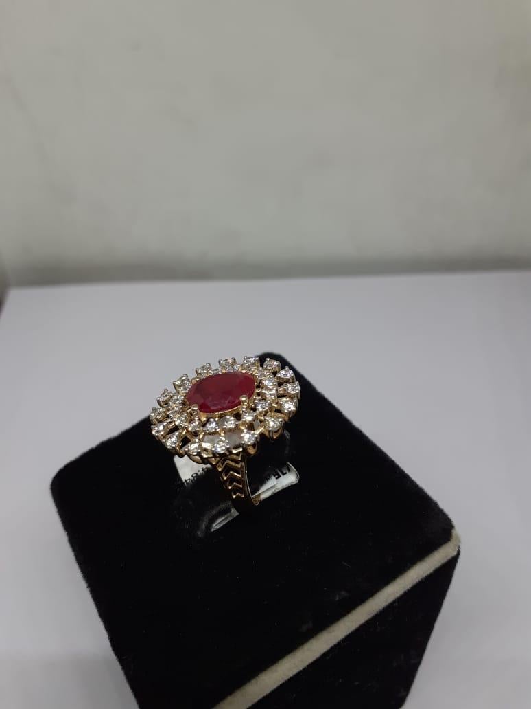 Antique Cushion Cut Natural ruby and natural diamond ring in 14k gold For Sale