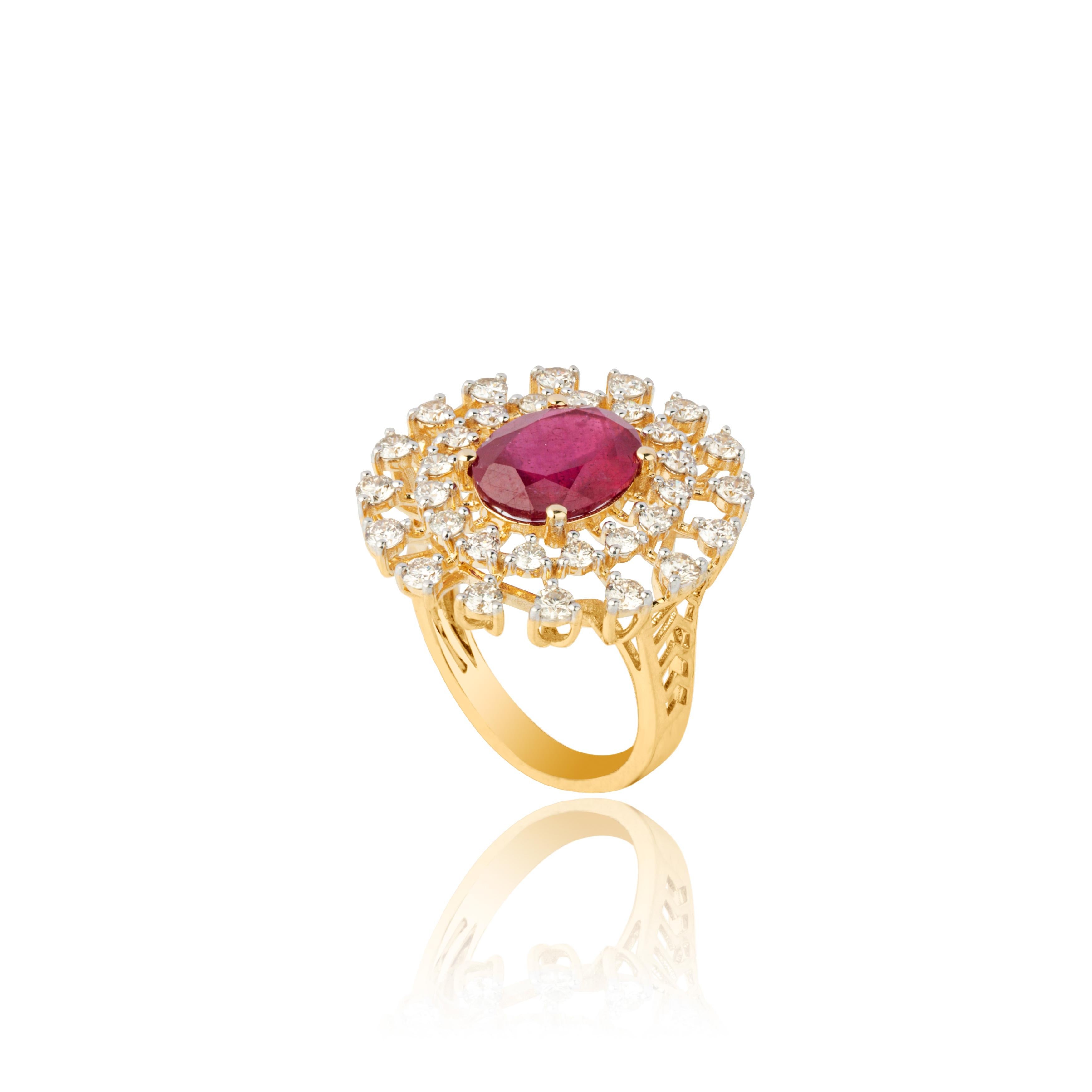 Women's Natural ruby and natural diamond ring in 14k gold For Sale