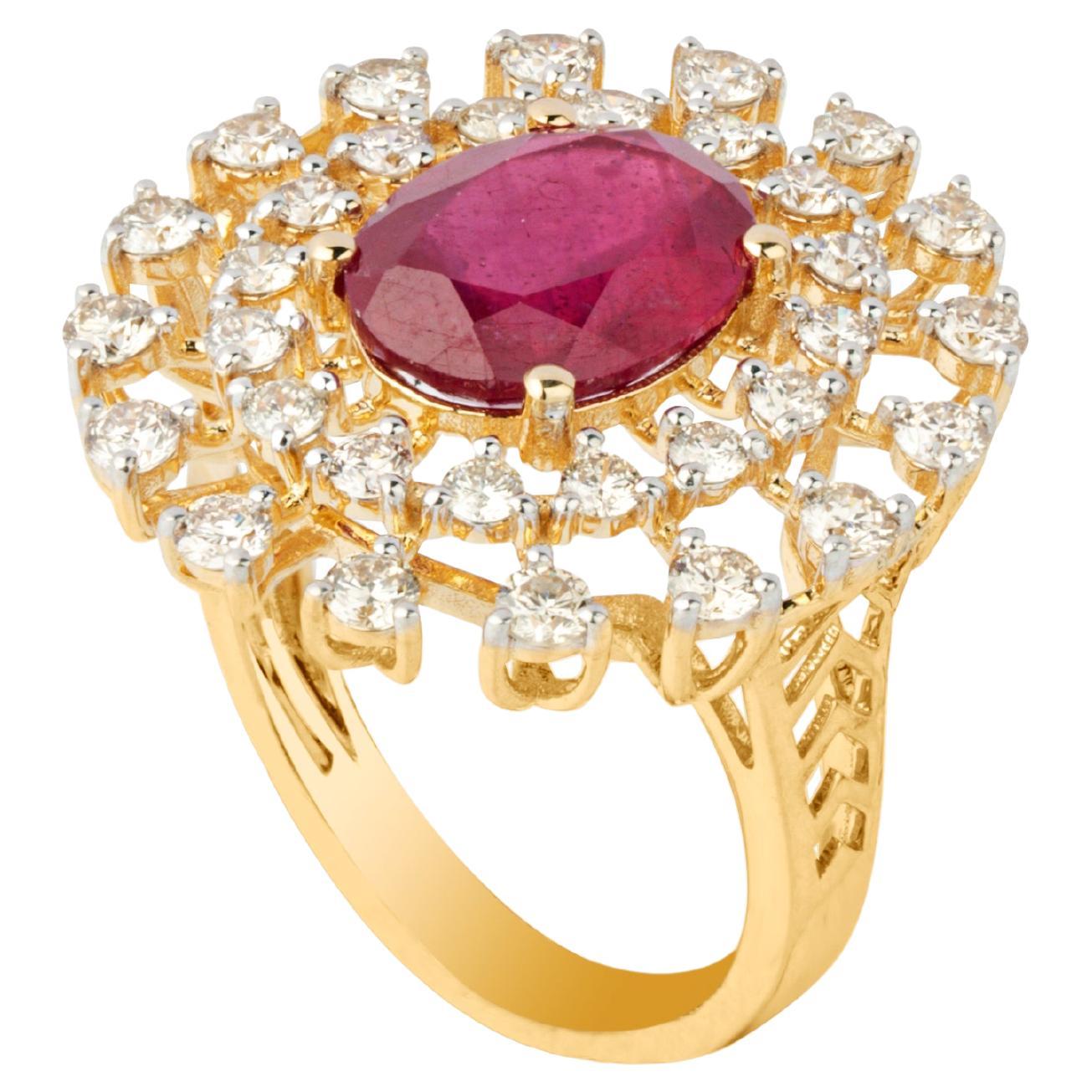 Natural ruby and natural diamond ring in 14k gold For Sale