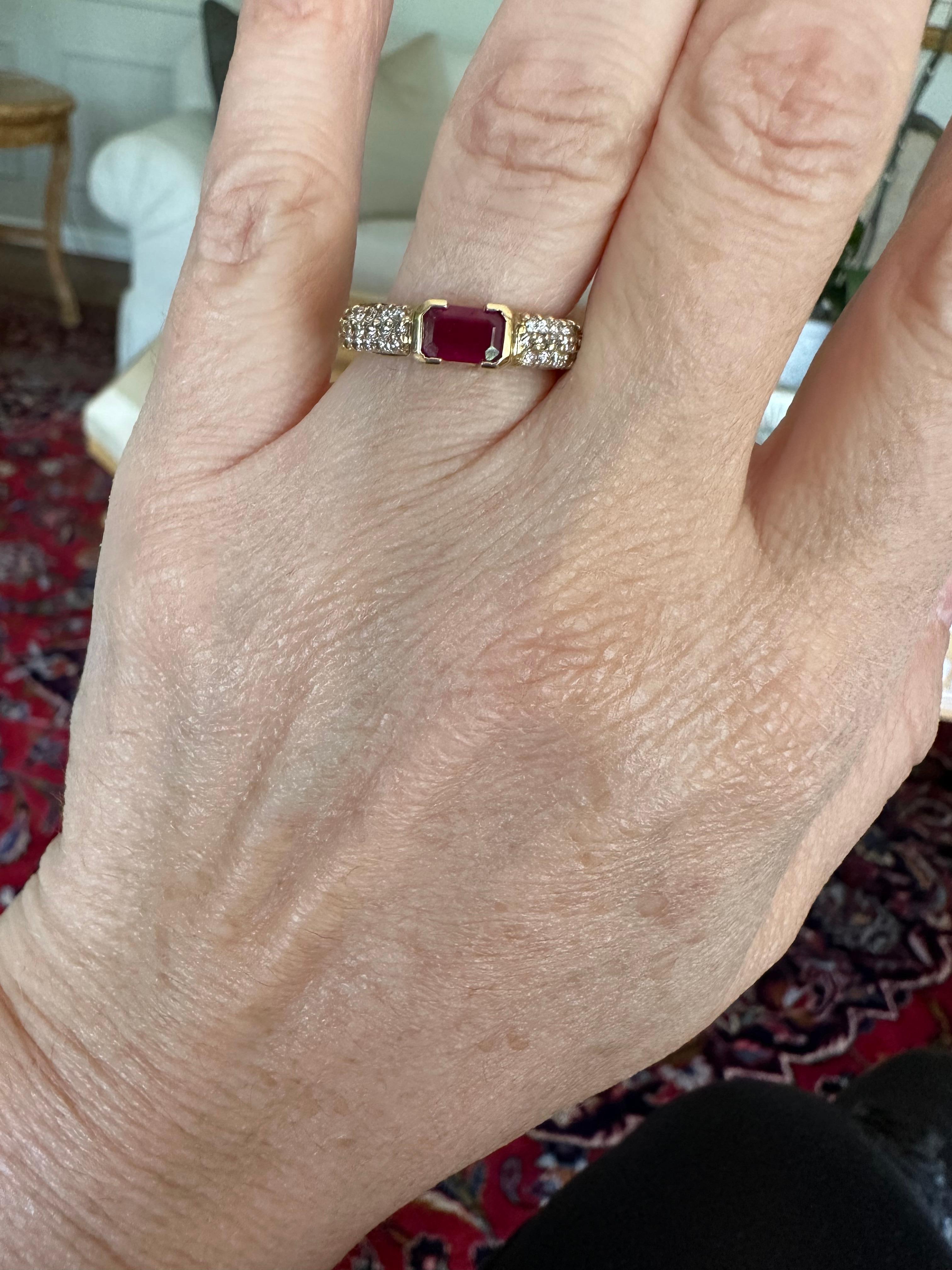 Natural Ruby and Pave Diamond East-West Ring For Sale 3
