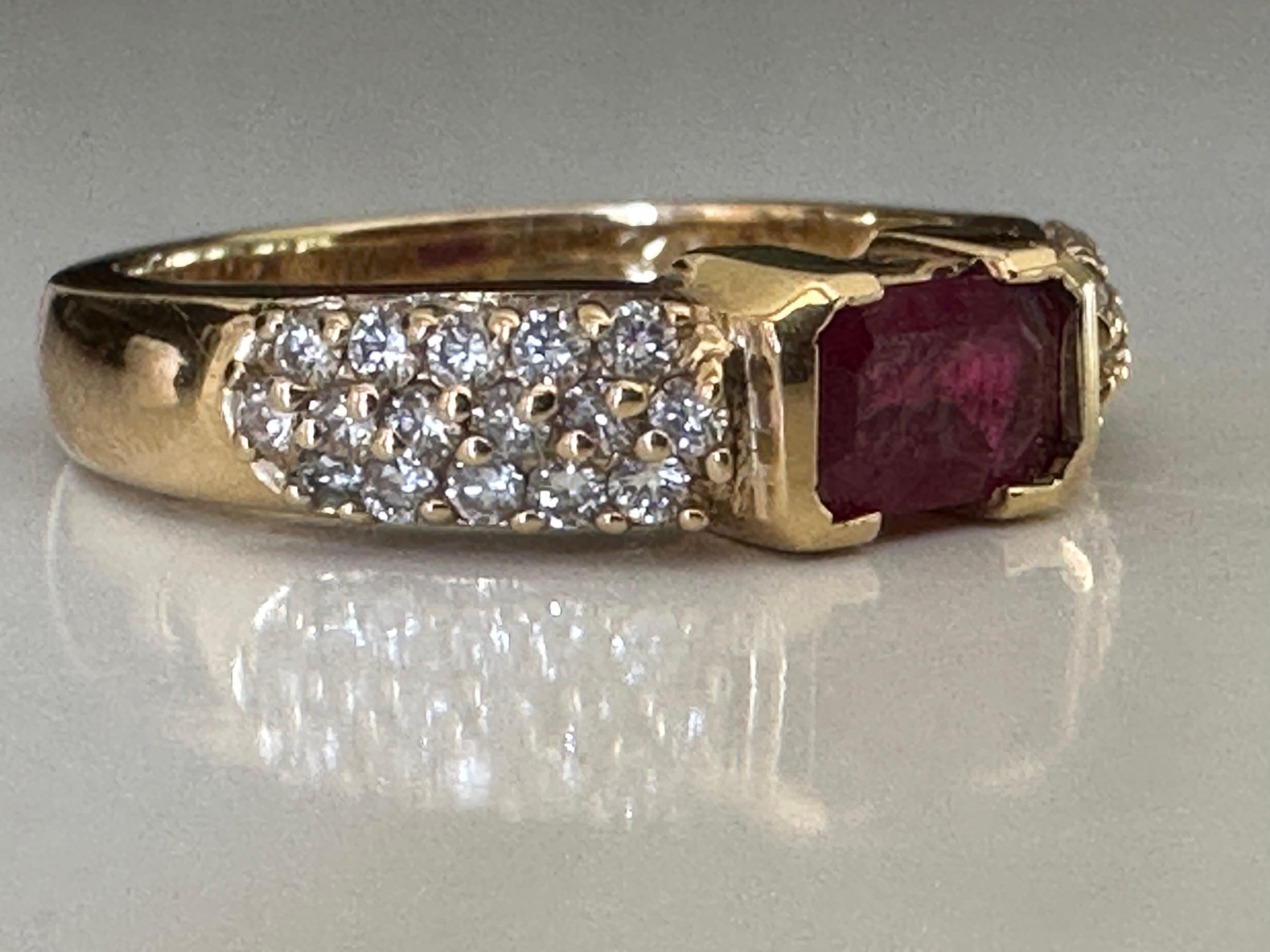 Natural Ruby and Pave Diamond East-West Ring In Good Condition For Sale In Denver, CO