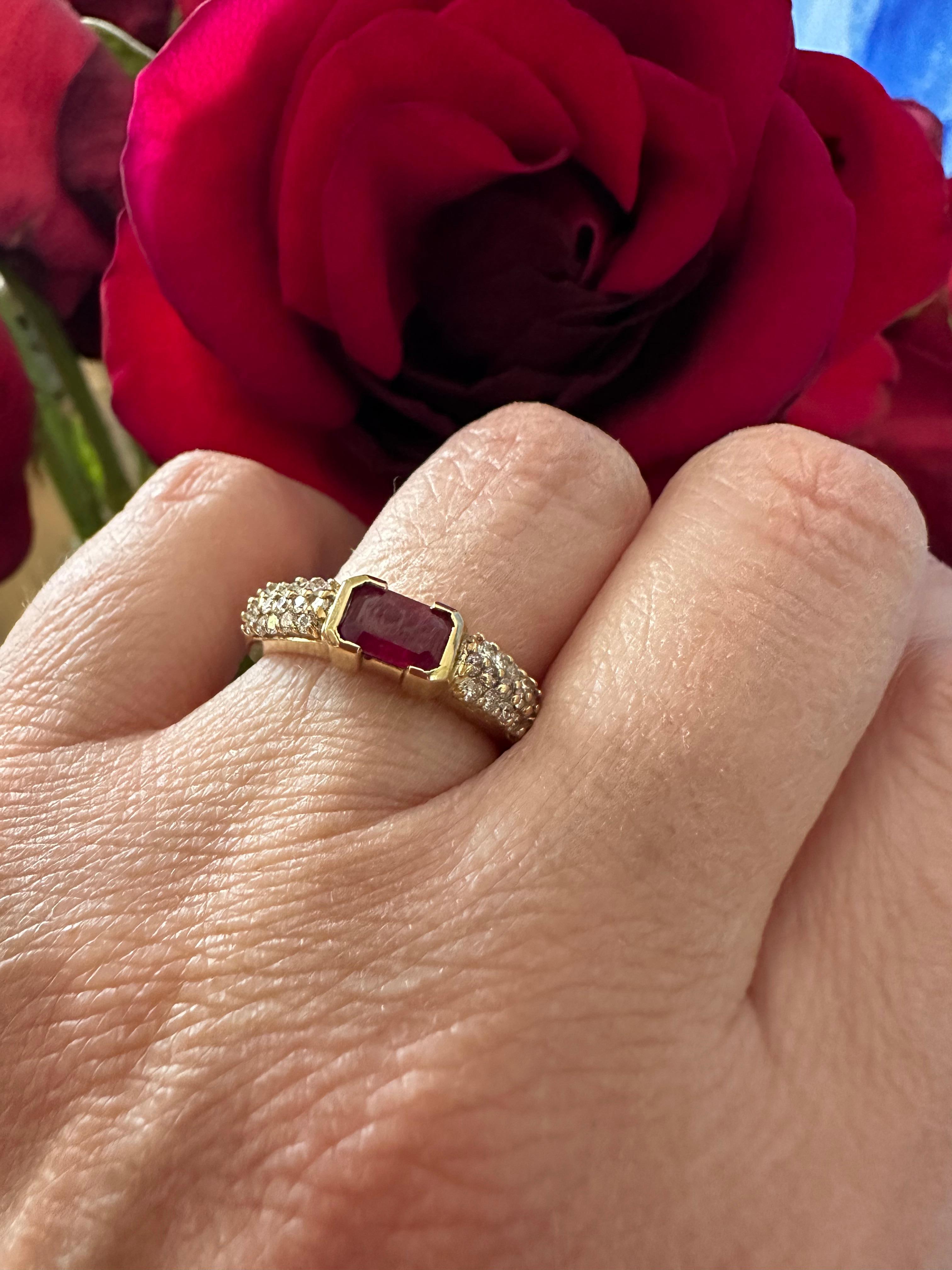Natural Ruby and Pave Diamond East-West Ring For Sale 2