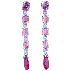 Natural Ruby and Pink Sapphire Earrings Set in 18 Karat Gold with Diamonds