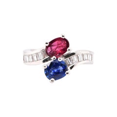 Natural Ruby and Sapphire Twin Cocktail Ring set in Platinum