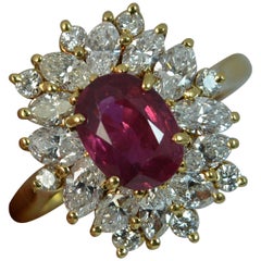 Natural Ruby and VS Diamond 18 Carat Gold Cluster Ring