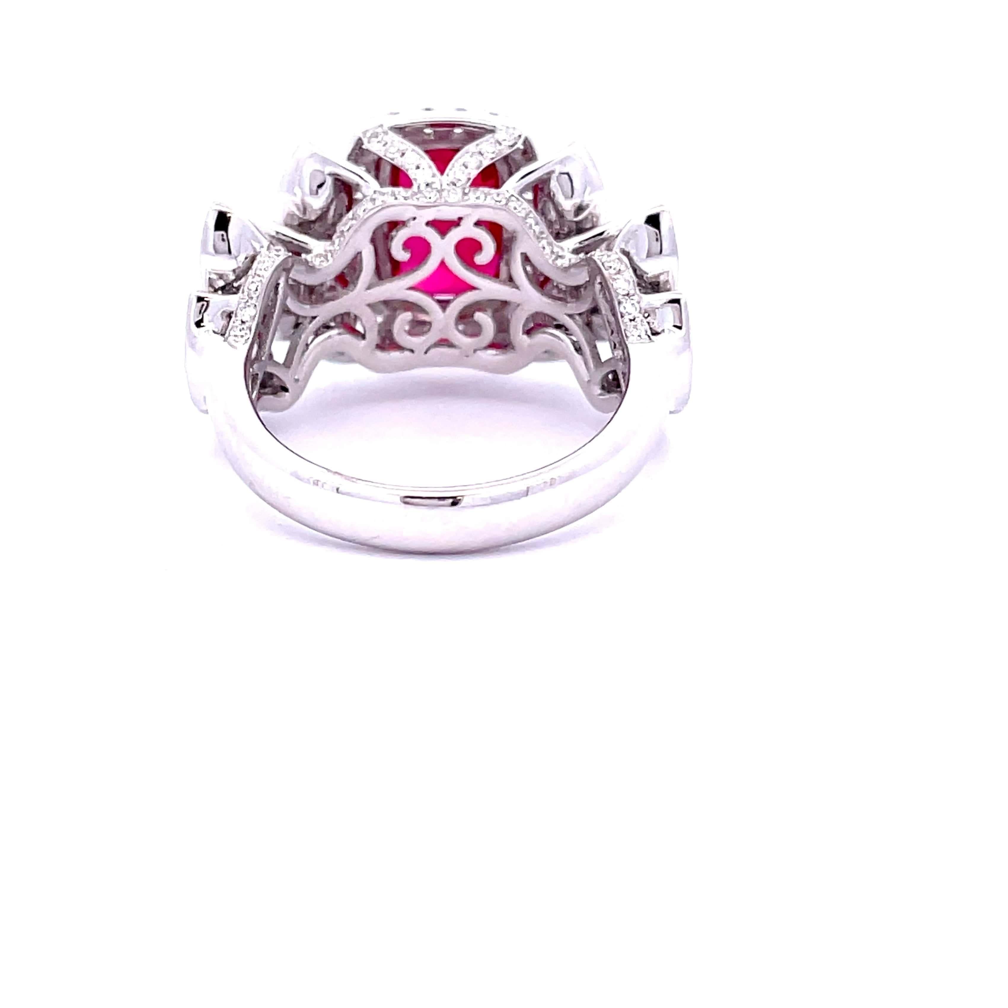 Natural Ruby And White Diamond, 18K White Gold Ring In New Condition For Sale In New York, NY