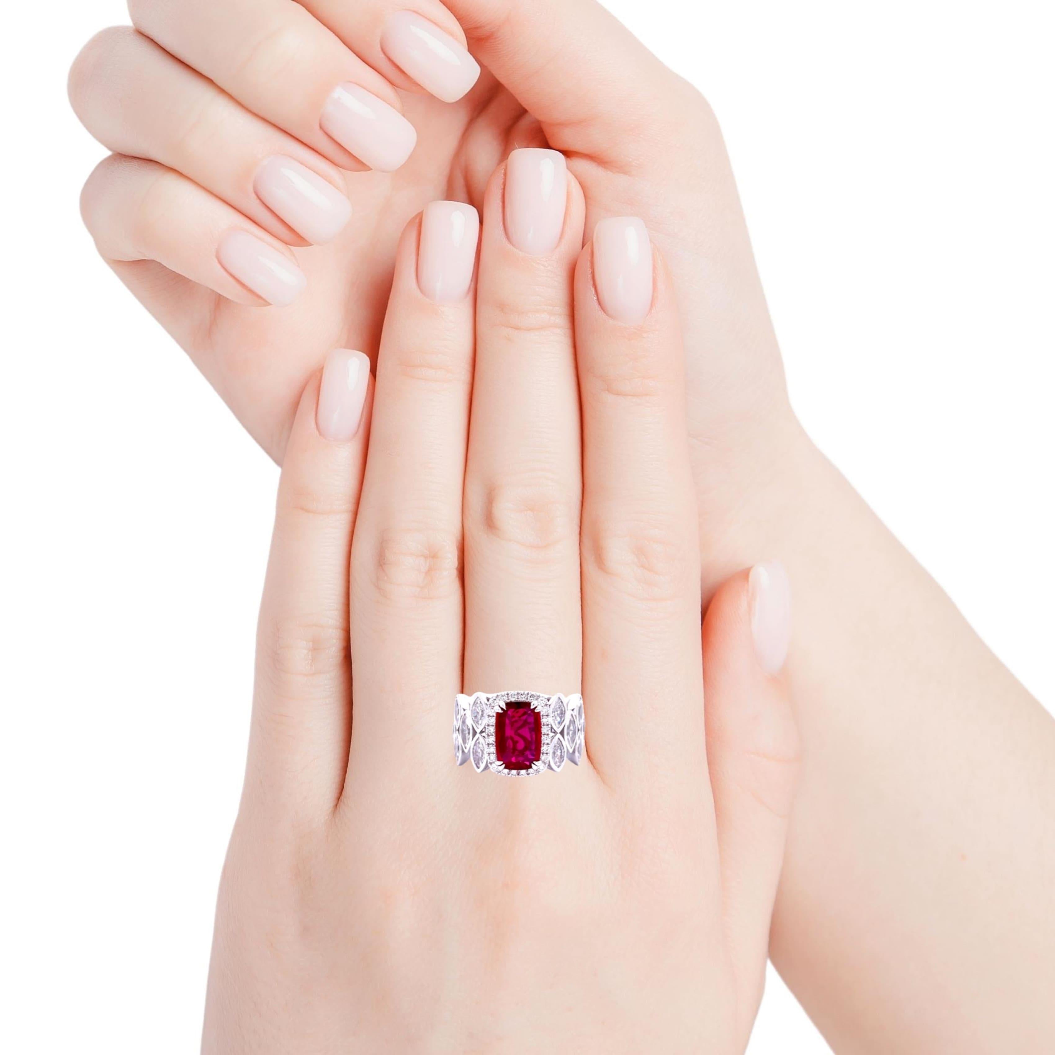 Women's Natural Ruby And White Diamond, 18K White Gold Ring For Sale