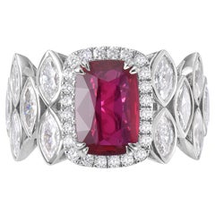 Natural Ruby And White Diamond, 18K White Gold Ring