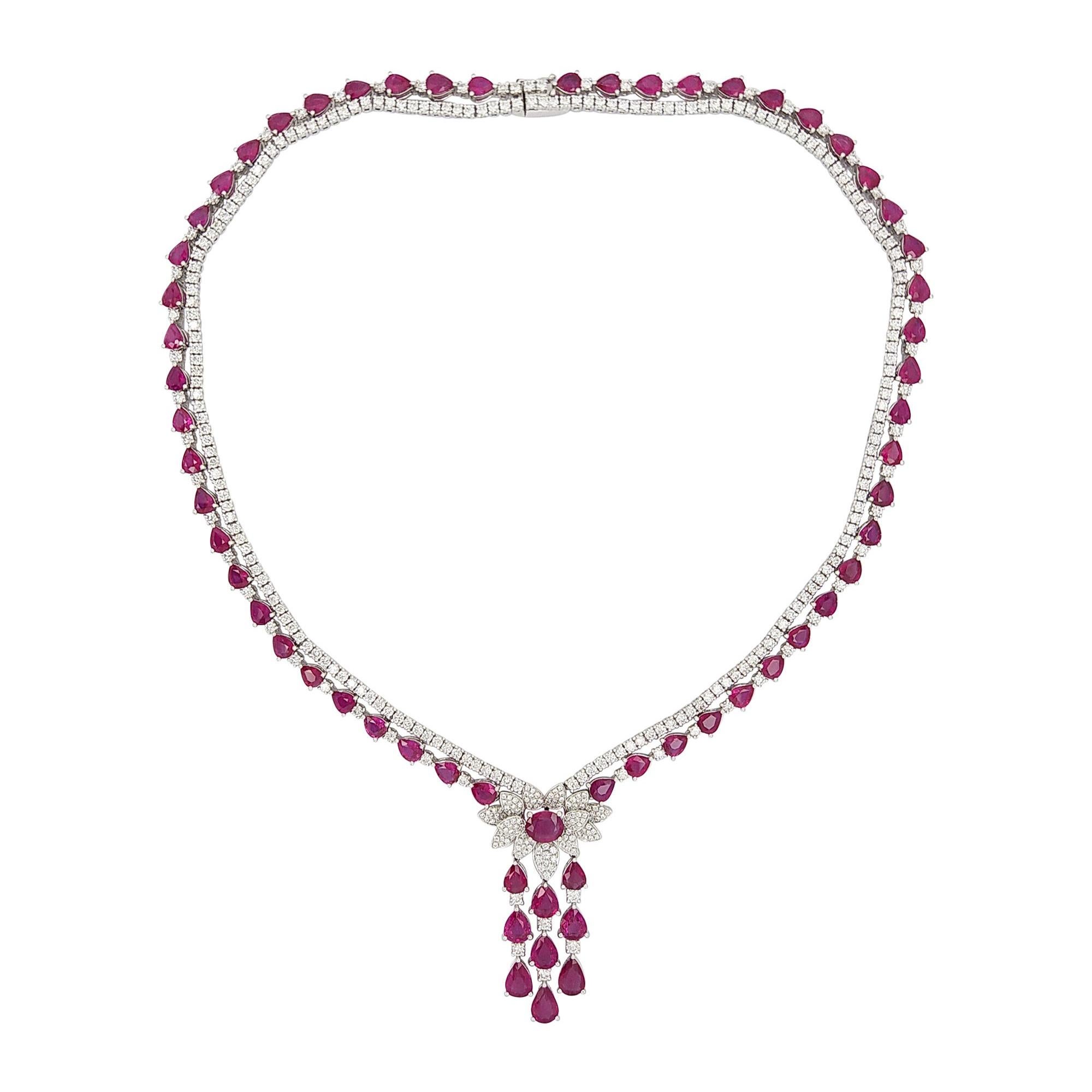 Natural Ruby and White Diamond in 18K White Gold Eternity Necklace