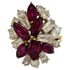 Natural Ruby and White Diamond Multi-Shape Cocktail Ring in 18k Gold