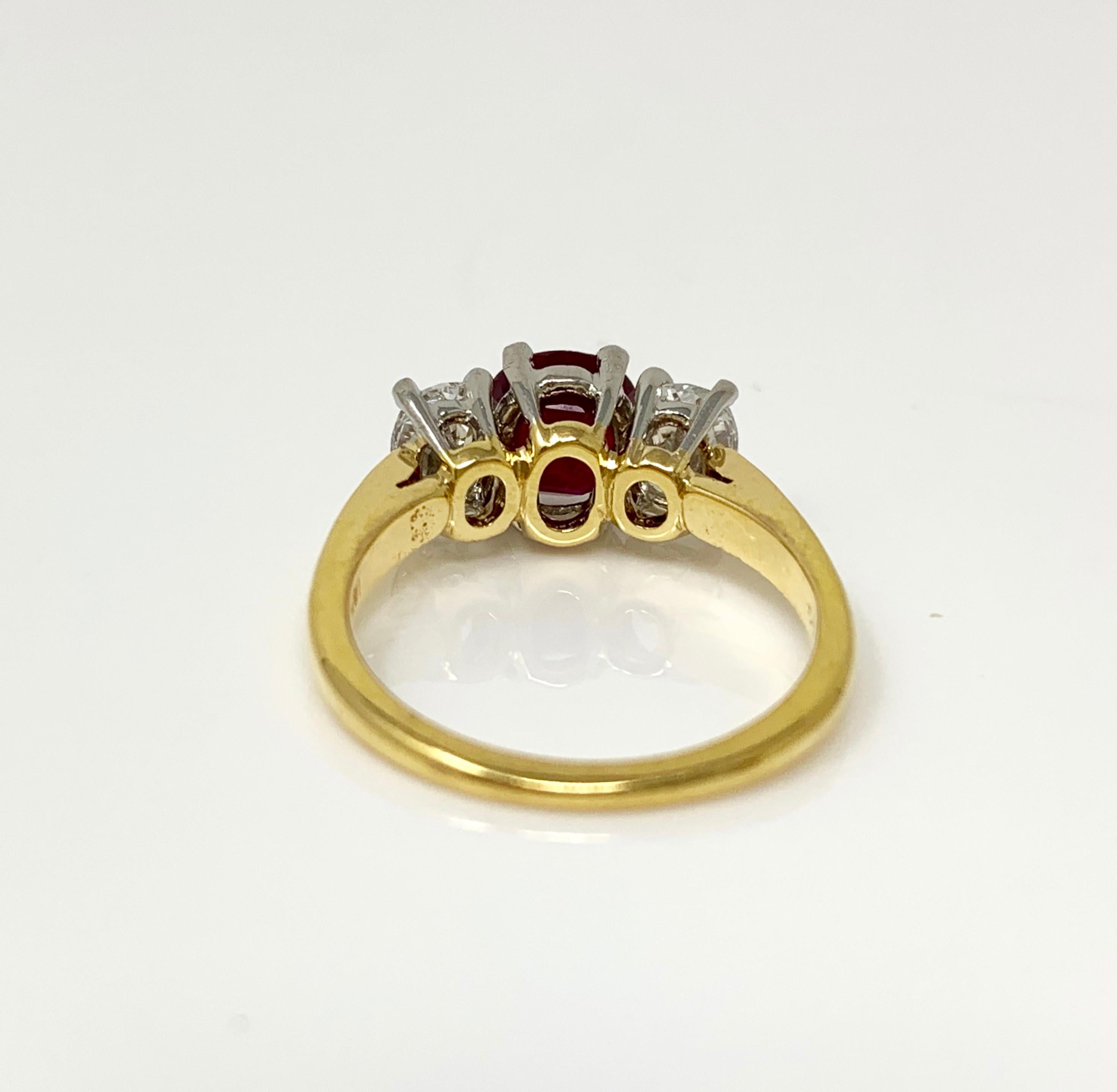 AGL Certified Natural No Heat Ruby and White Diamond Engagement Ring in Platinum In New Condition For Sale In New York, NY