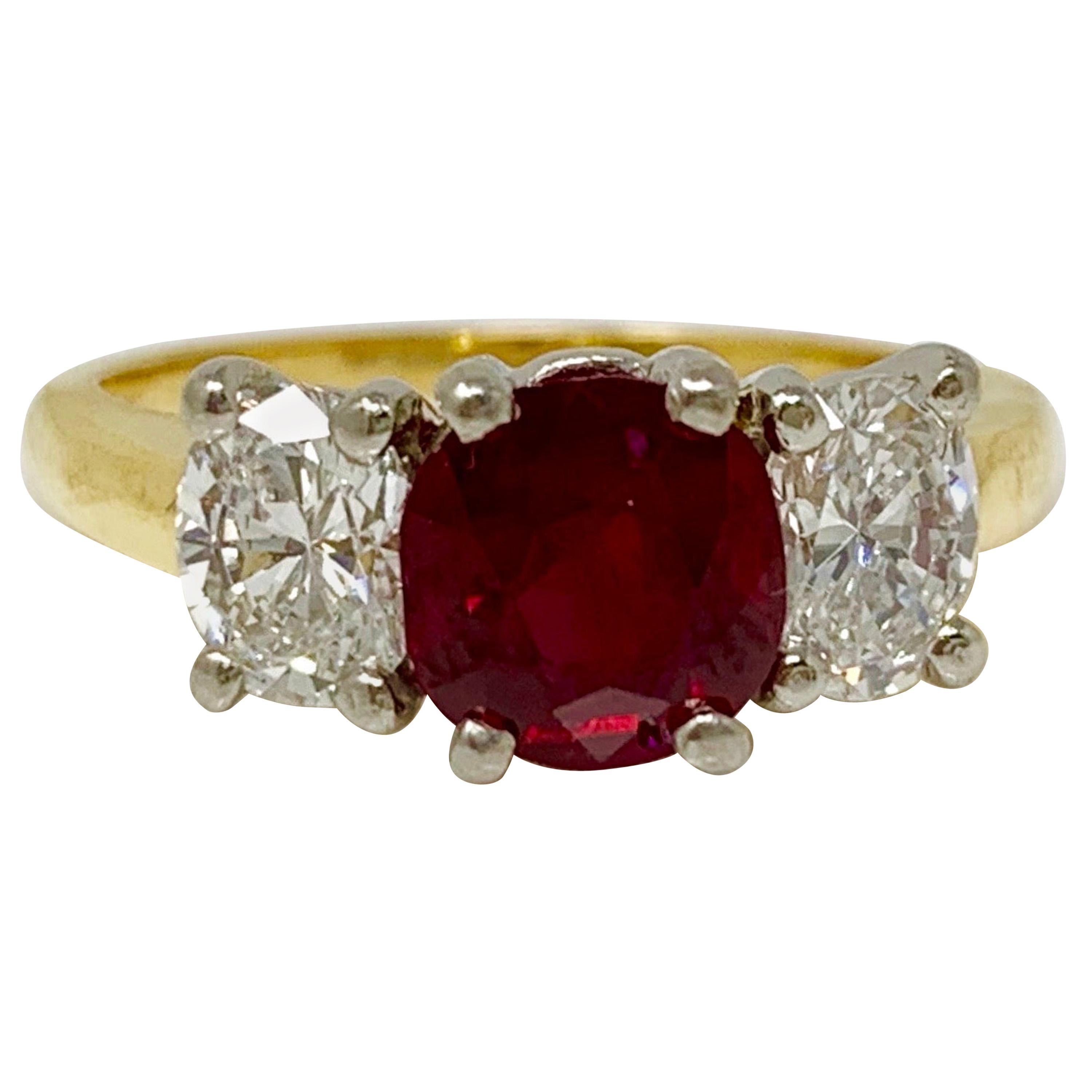 AGL Certified Natural No Heat Ruby and White Diamond Engagement Ring in Platinum For Sale
