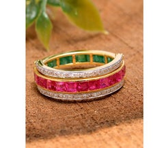 Natural 1.92cts Ruby, 2.02cts Zambian Emerald & 0.27cts Diamond Ring in 14k Gold
