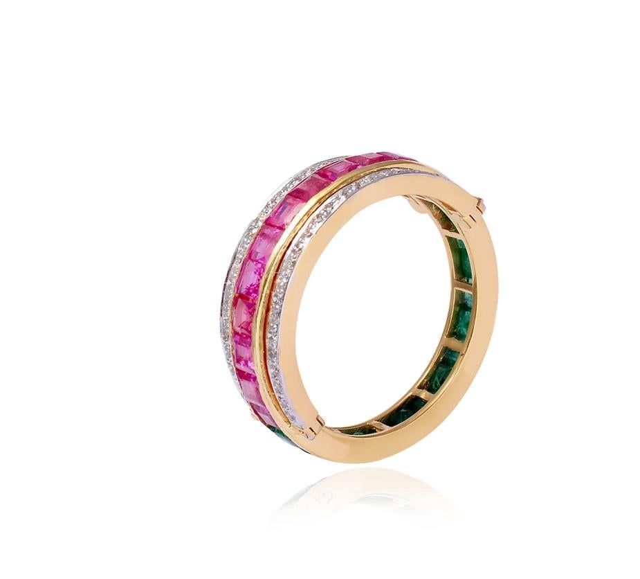 Women's Natural Ruby and zambian emerald ring in 14k gold For Sale