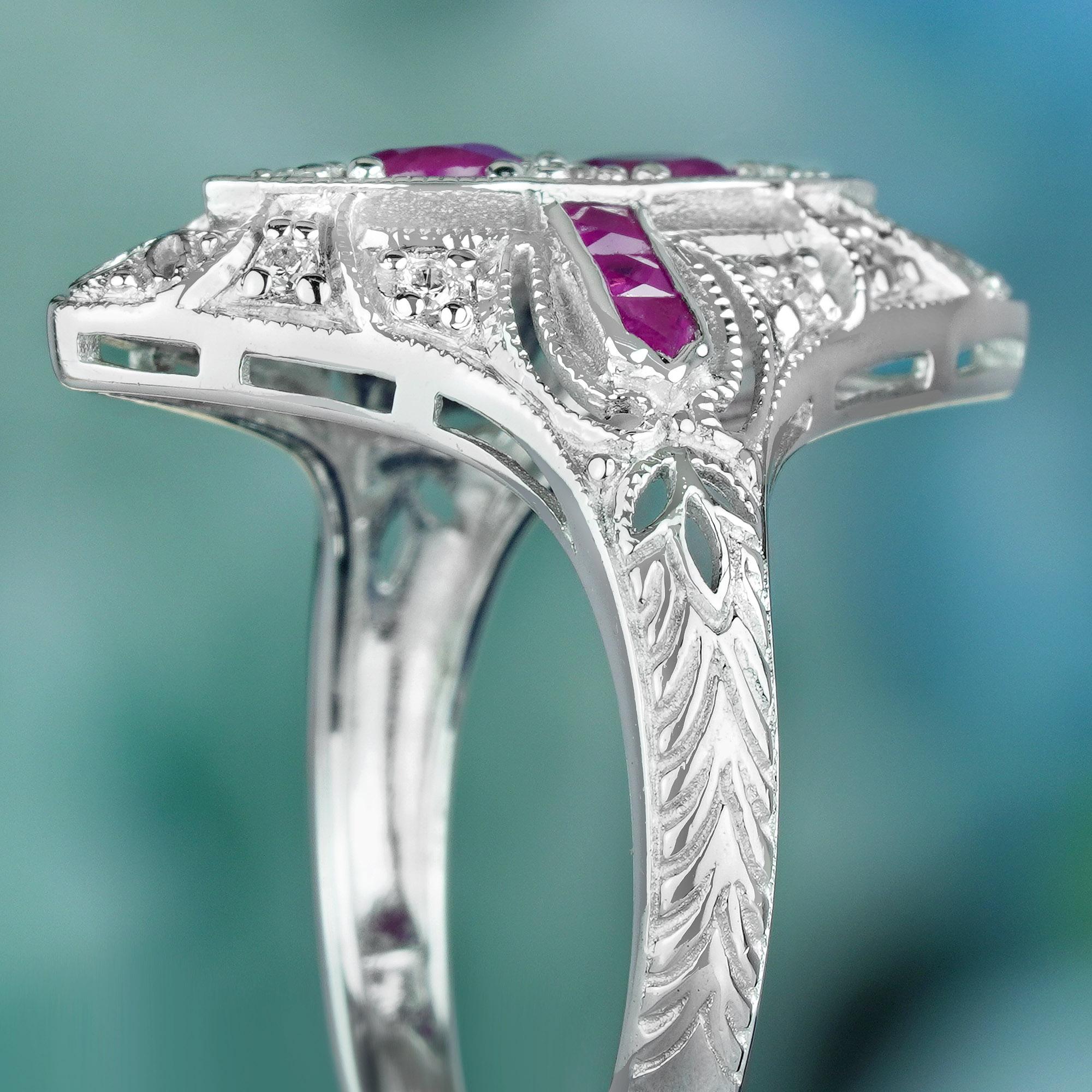 Bague filigrane de style Art déco en or blanc massif 9 carats en vente 1