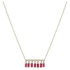Natural ruby baguette 0.98cts & diamond 0.90cts pendant in 14k gold