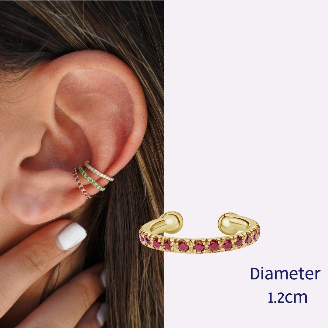 Natural Ruby Birthstone Helix Cuff Earring in 14K Yellow Gold, Shlomit Rogel

Minimalist 14k yellow solid gold ear cuff set with 18 high quality natural ruby gemstones.
This beautifully handcrafted ear cuff will upgrade your everyday style and