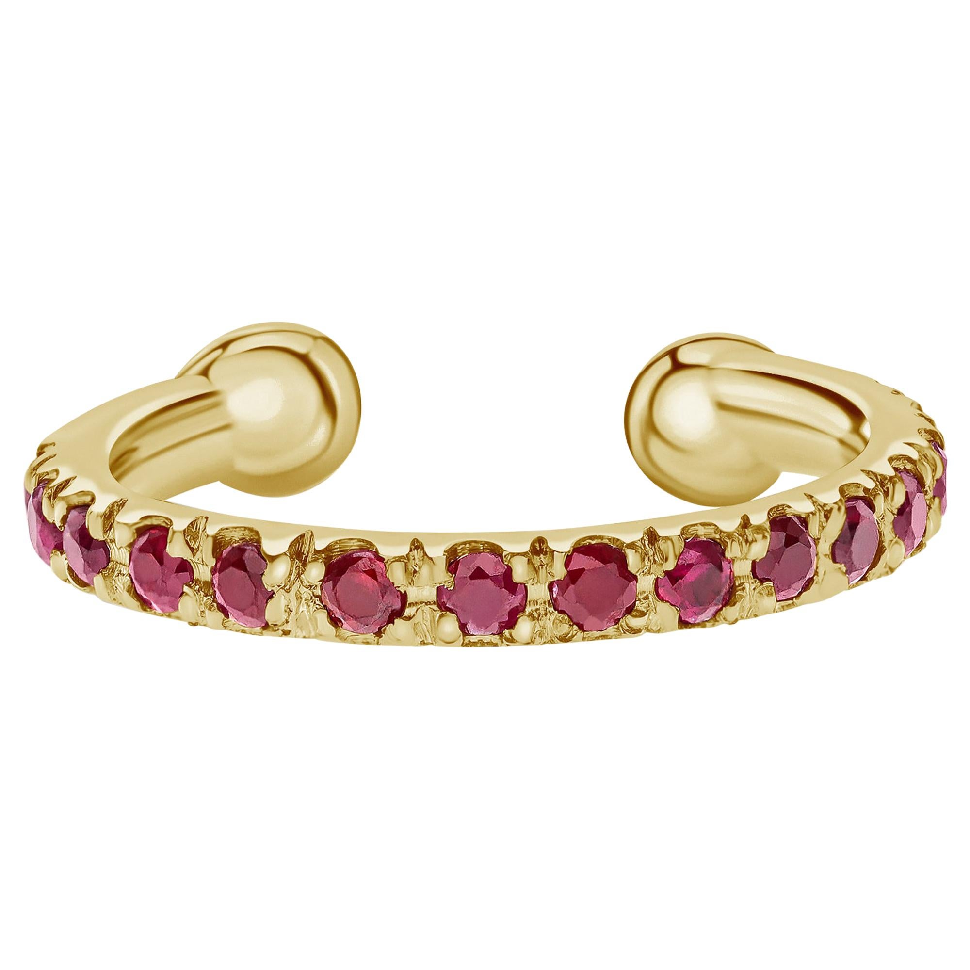 Natural Ruby Birthstone Helix Cuff Earring in 14K Yellow Gold, Shlomit Rogel