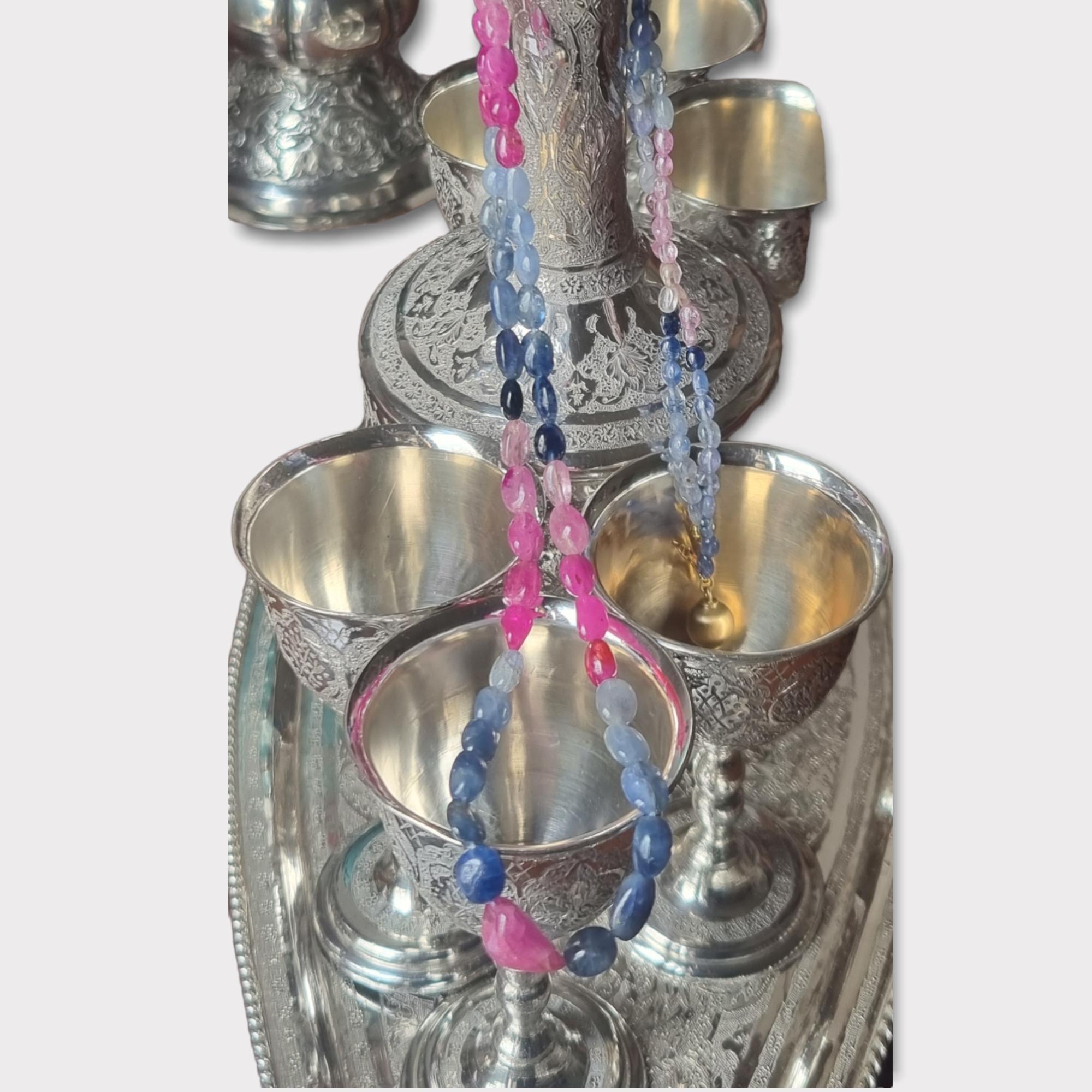Collar largo de cuentas de rubí natural, zafiro azul y zafiro rosa,  Cierre Oro 14K en venta 4