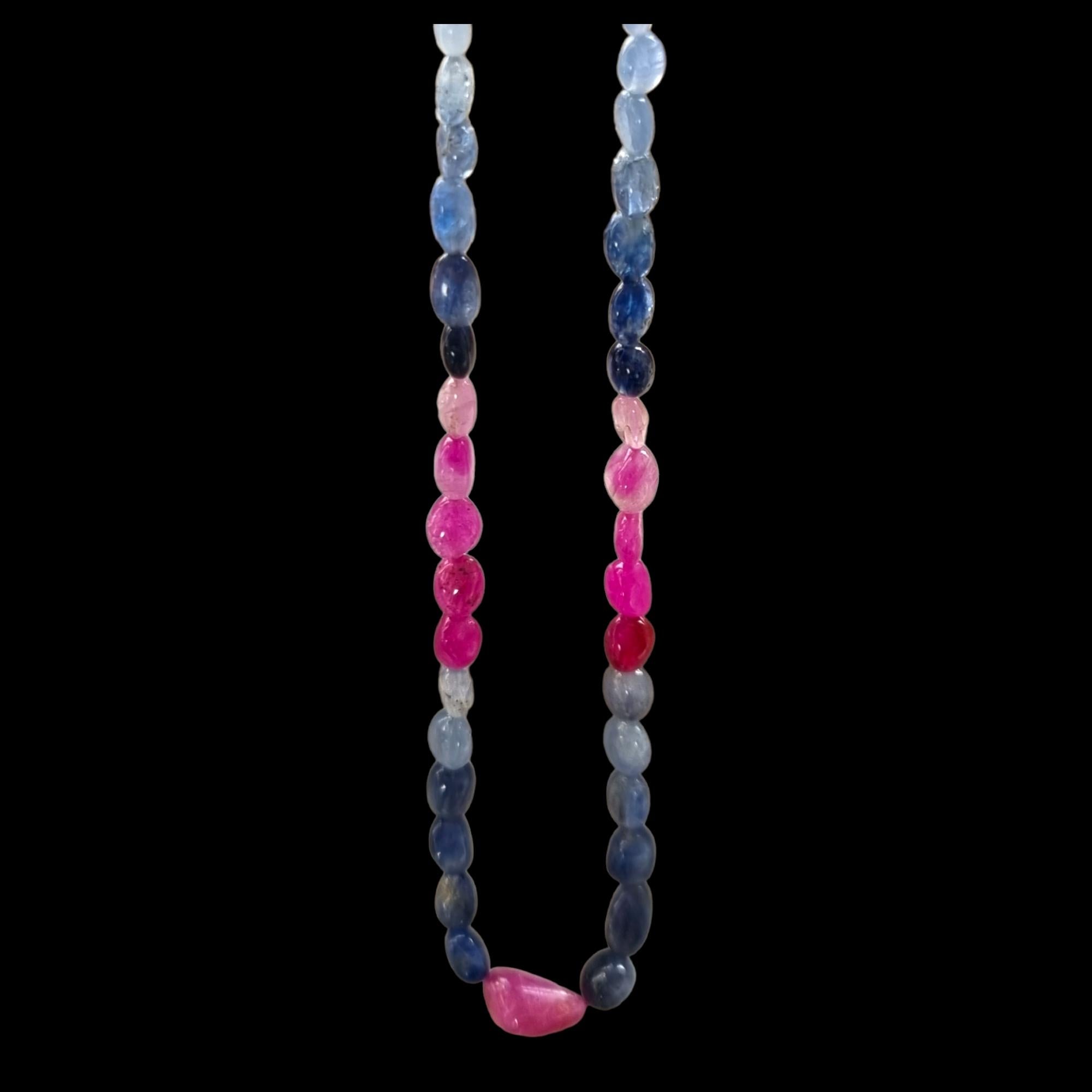 Collar largo de cuentas de rubí natural, zafiro azul y zafiro rosa,  Cierre Oro 14K Contemporáneo en venta