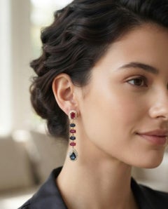 Orecchini con rubino naturale blu, zaffiro e diamanti in oro 14k