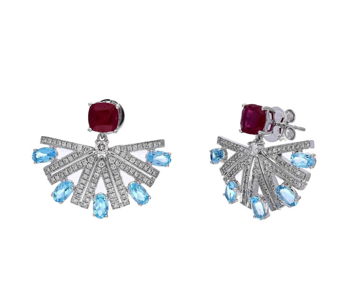 Gemstone : Swiss Blue Topaz & Ruby
❋ Gemstone Weight : 2.74 & 2.27 Cts.  Approx. Respectively
❋ Gemstone Shape : Oval & Cushion Cut Respectively
❋ Gemstone Size : 3X5mm & 6mm Respectively
❋ Gemstone Color : As Shown In Picture
❋ Gemstone Type :