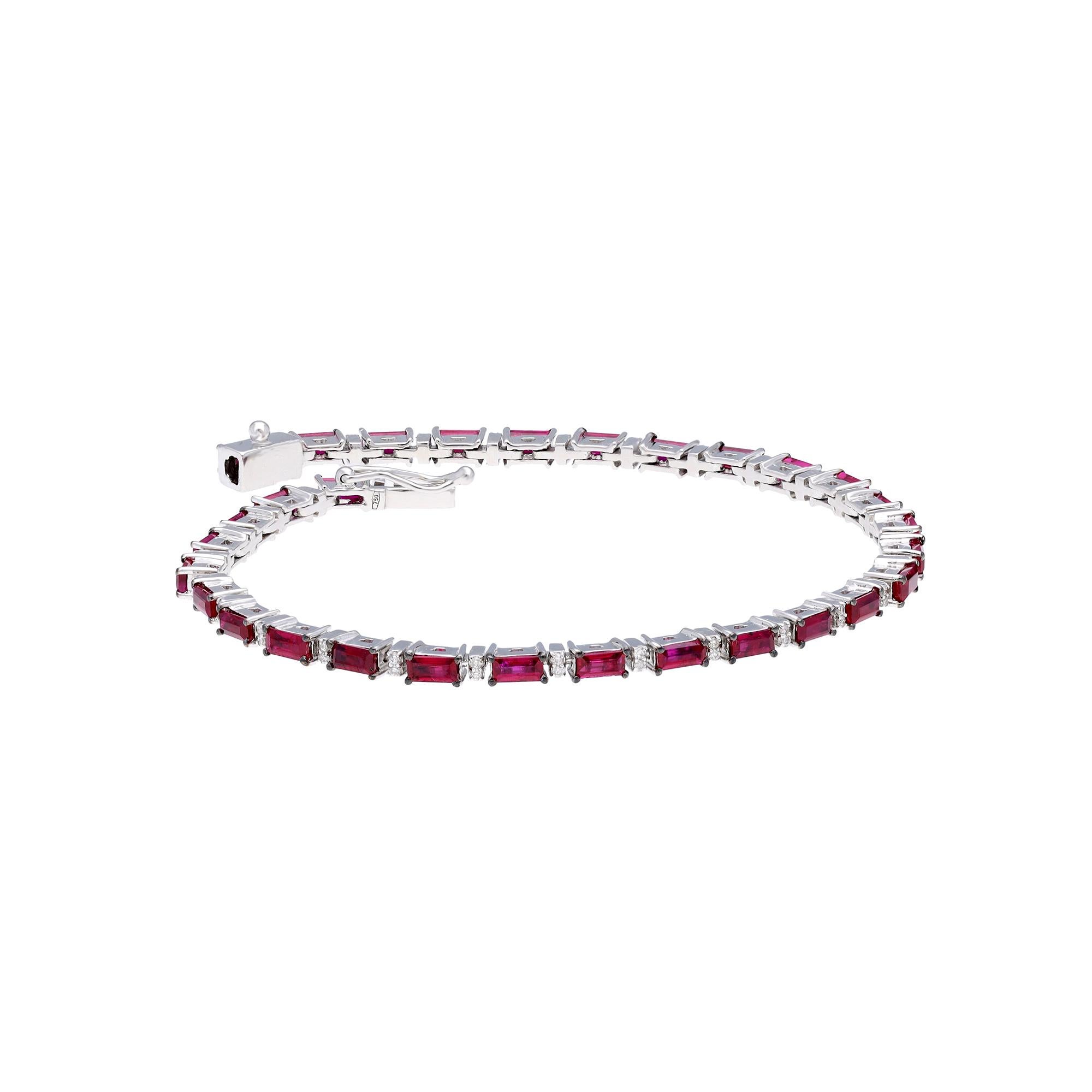 Natural Ruby bracelet with diamond 0.28 cts in 18k gold In New Condition For Sale In jaipur, IN