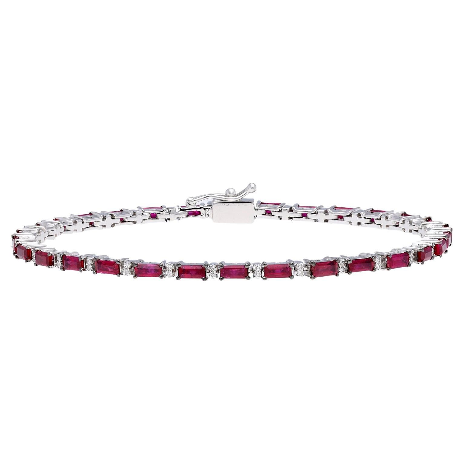 Pulsera de rubí natural con diamante de 0,28 cts en oro de 18k