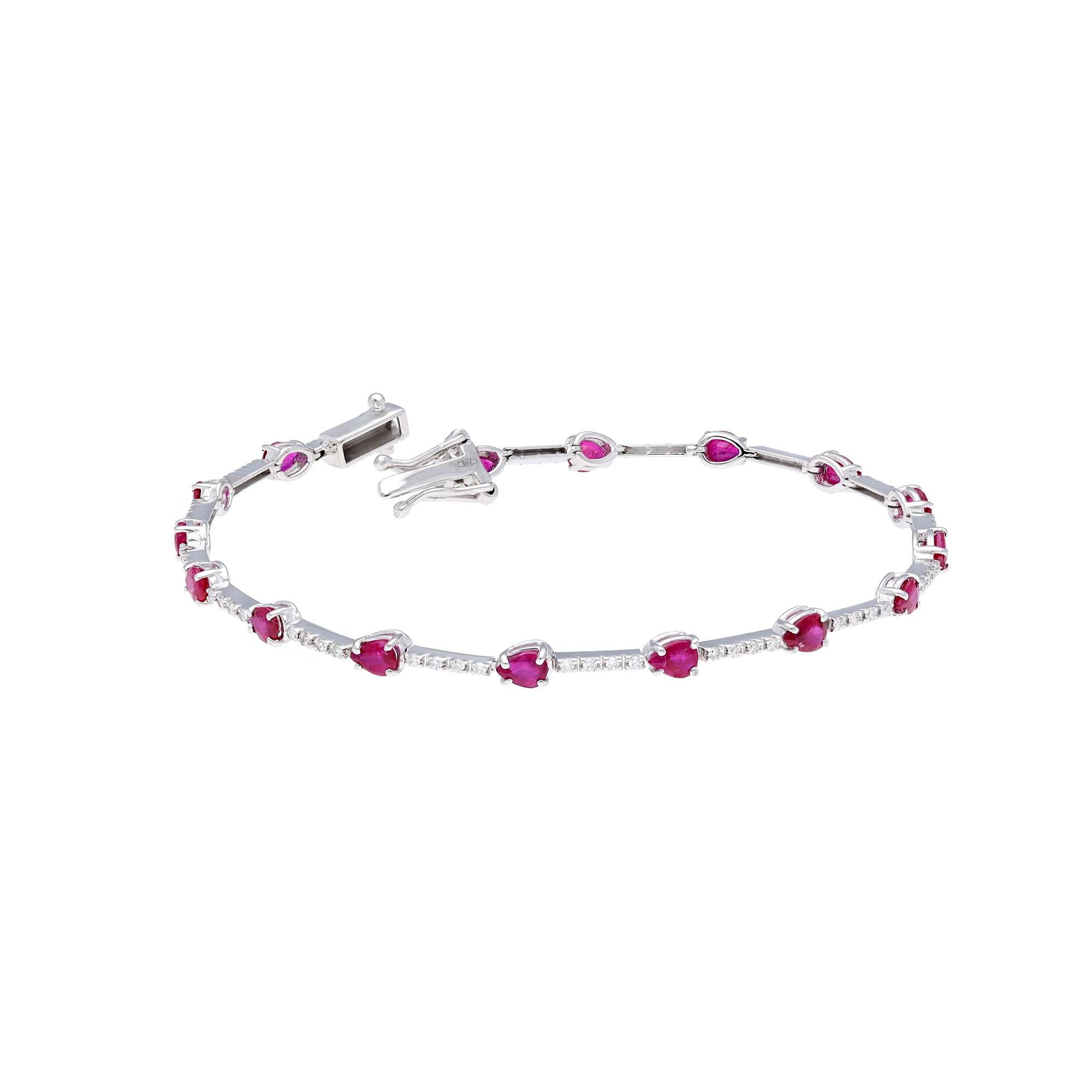 Natural Ruby bracelet with diamond 0.40 cts in 18k gold In New Condition For Sale In jaipur, IN