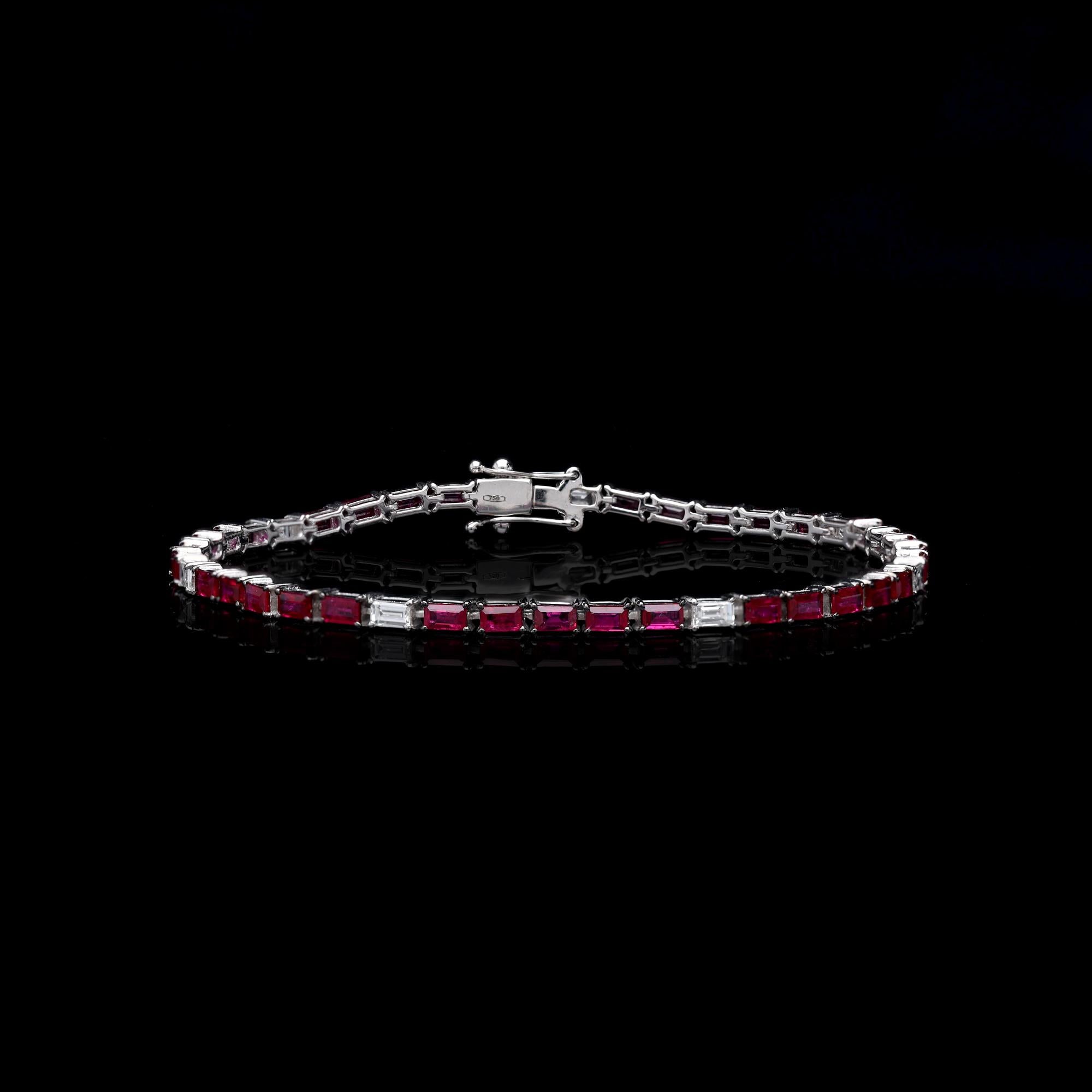 Mixed Cut Natural Ruby bracelet with diamond 0.63 cts in 18k gold For Sale