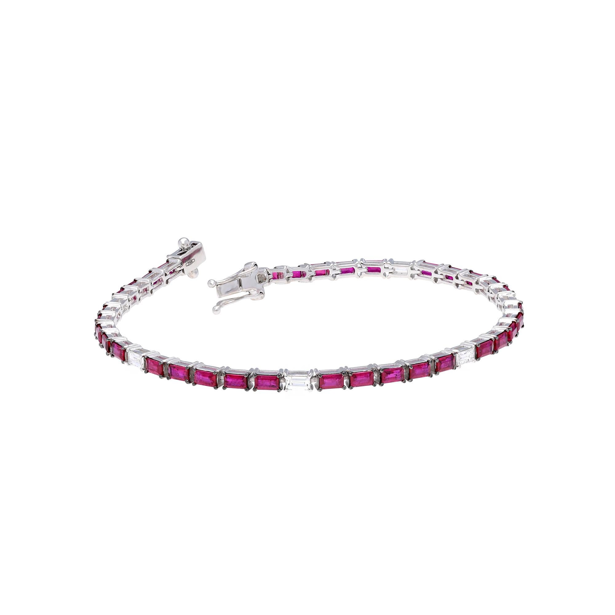 Women's Natural Ruby bracelet with diamond 0.63 cts in 18k gold For Sale