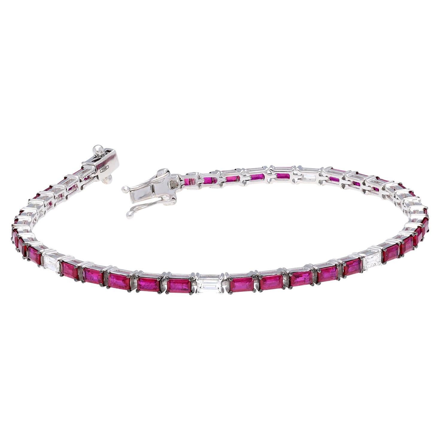 Natural Ruby bracelet with diamond 0.63 cts in 18k gold