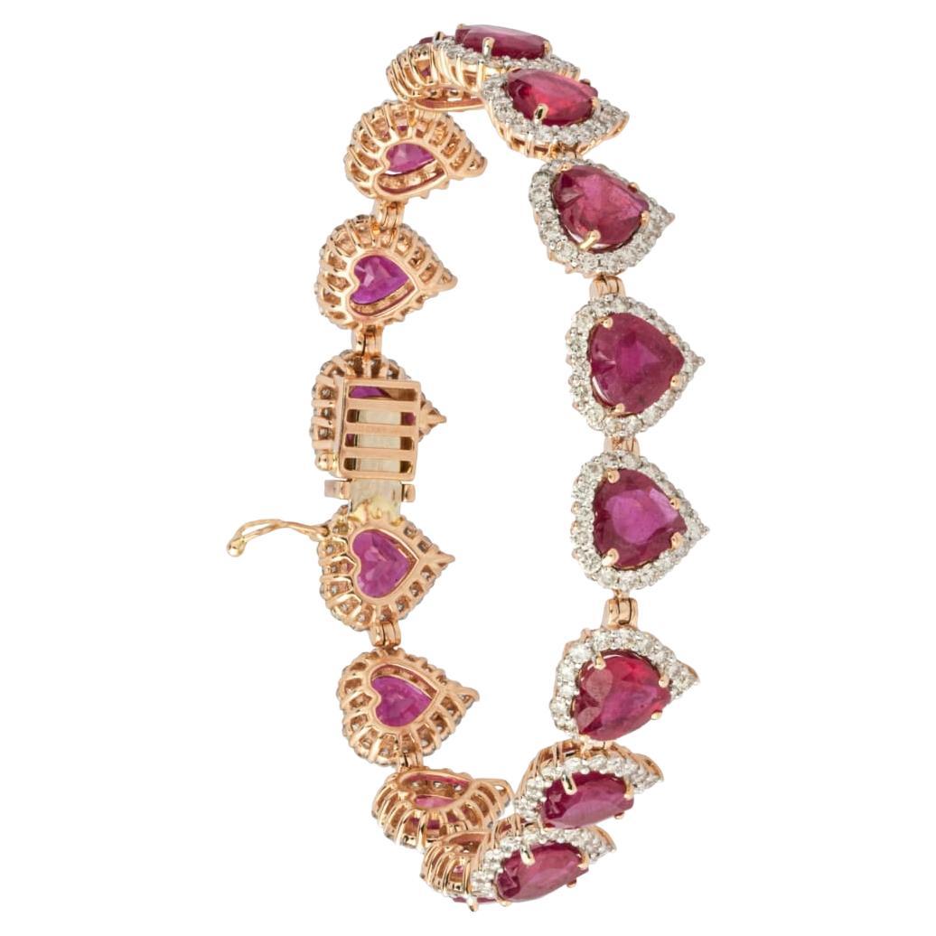 Natürliches Rubin-Armband mit Diamanten aus 18 Karat Gold im Angebot