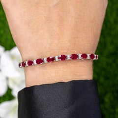 Natural Ruby Bracelet With Diamonds 11.6 Carats 14K White Gold