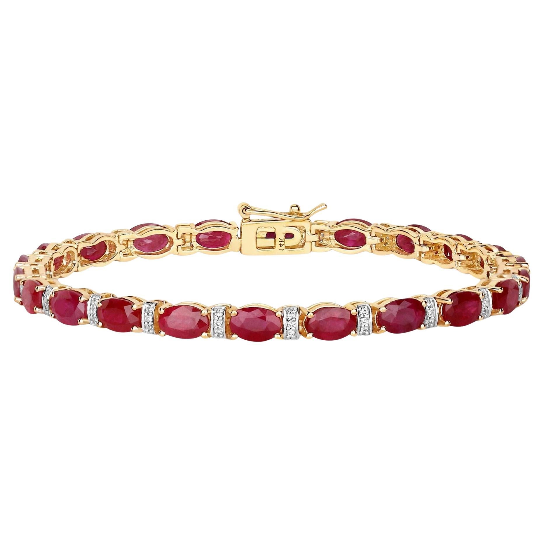 Natural Ruby Bracelet With Diamonds 11.6 Carats 14K Yellow Gold