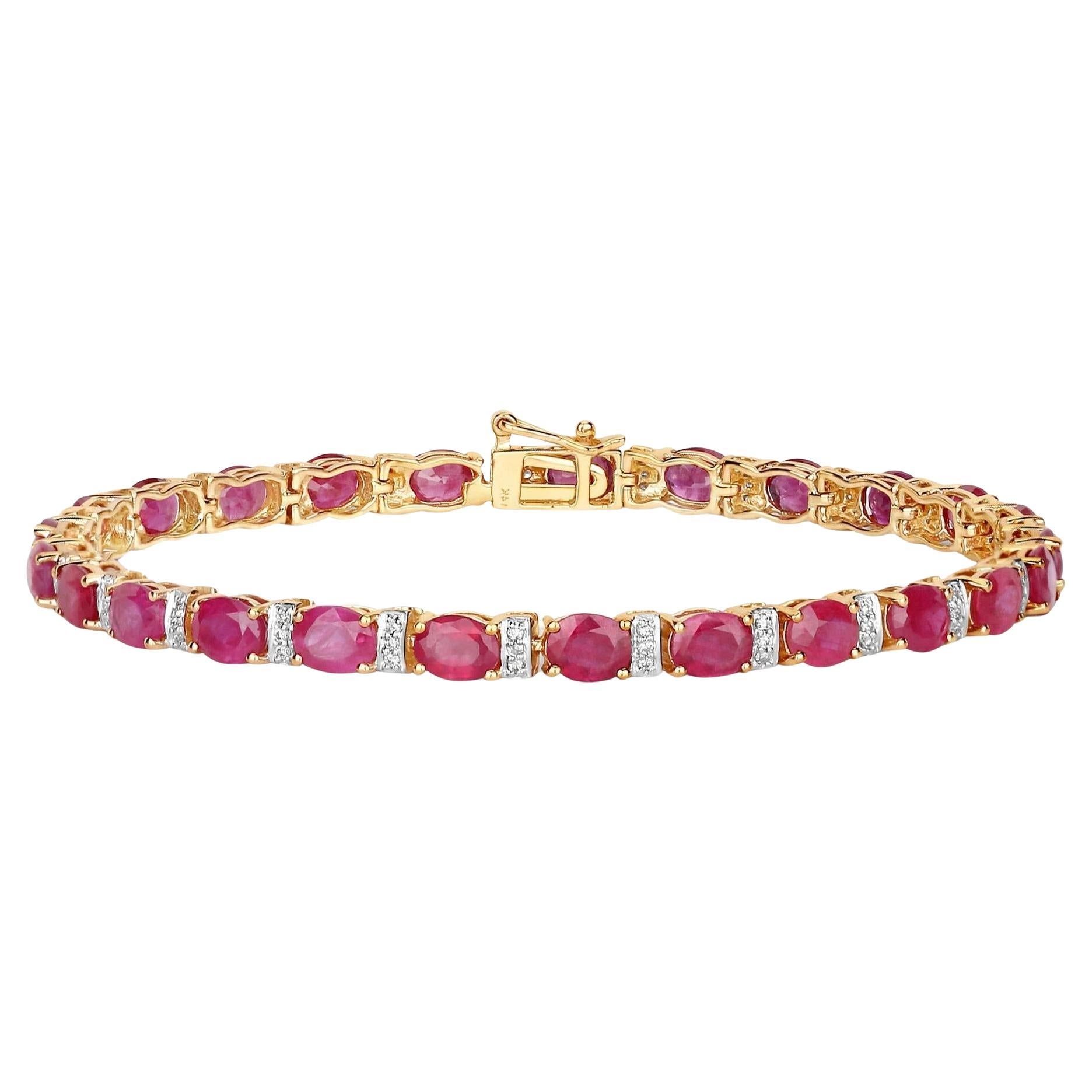 Natural Ruby Bracelet With Diamonds 7.72 Carats 14K Yellow Gold