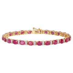 Natural Ruby Bracelet With Diamonds 7.72 Carats 14K Yellow Gold